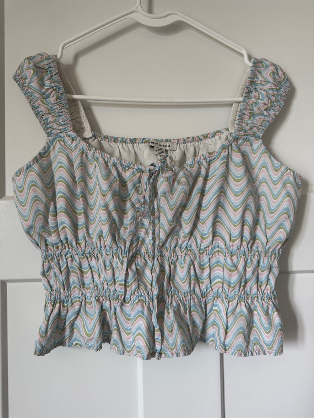 American Eagle Outfitters Pastel Wave Smocked Crop Top